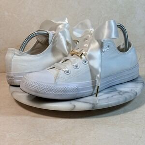 Converse Chuck Taylor All Star Low Top White Satin Ribbon Lace Sneakers Women 9